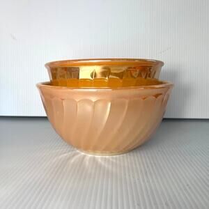 Vintage Set of 2 Fire King Peach Luster Iridescent Mixing Nesting Bowls USA